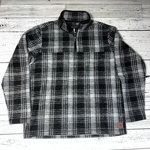 John Wayne Stock & Supply Plaid Fleece Pull over 1/4 Zip Sz Medium Gray Black